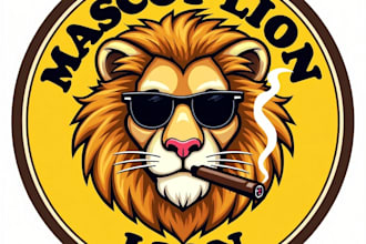design high quality lion smoking mascot logo for your business