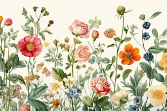 create digital watercolor botanical illustration of flowers