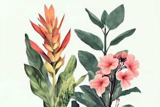 draw botanical illustrations of flowers, plants and fruits