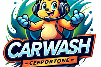 design high quality esport car wash mascot logo with unlimited revision