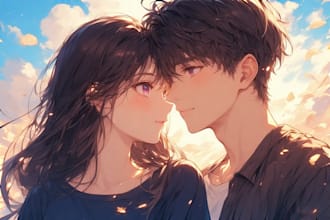 create cute couple portrait, anime pet illustration