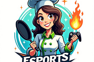 design high quality esport female chef mascot logo with free source file