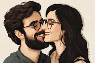 draw couple portrait in disney cartoon illustration for gift