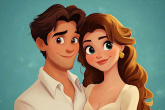 drawing a cartoon disney couple portrait