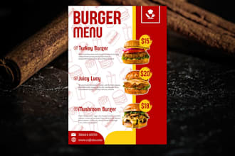 design stylish restaurant menu, digital menu, poster, flyer or brochure