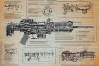 design weapons or any military type blueprints or wall posters