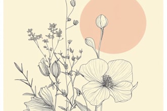 draw line art illustration botanical and flower beautifully