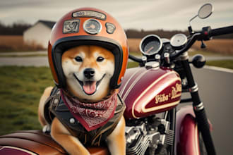 do awesome dog helmet shiba inu retro moto rider mascot logo