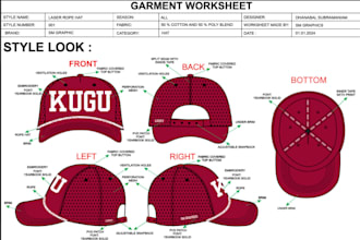 design your cap, bucket hat, trucker cap, dad cap tech packs with mockup
