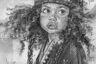 draw a digital portrait in pencil and charcoal style