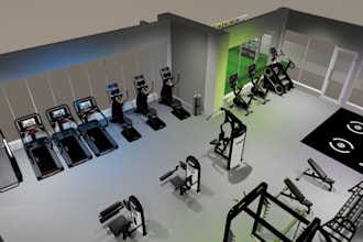 design 3d fitness center, 3d gym design, sport complex in 24hours