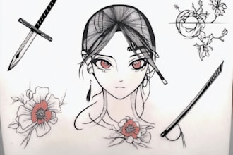 draw a custom line art or anime tattoo for you