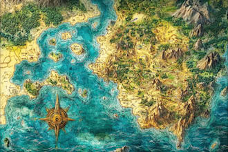 do fantasy map with parchment style for storybook