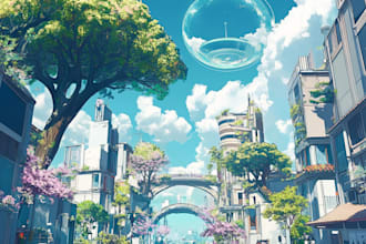 make anime background environment concept art and friendship portrait