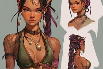 create original character design concept art and friendship portrait