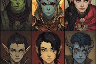 draw dnd character art design illustration, fantasy, game art, sheet, dnd party