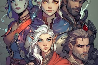 draw dnd art, fantasy character, creature, and dnd party