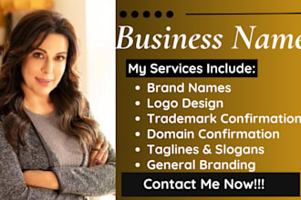 brainstorm catchy business name, brand name, product name tagline and logo