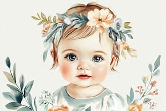 do a beautiful watercolor baby fashion feminine botanical cosmetic logo design