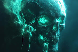 create unique fantasy cyberpunk horror logo and friendship portrait