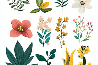 draw vector botanical illustrations of plants and flowers