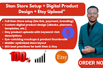 professionally setup your stan store design digital products upload to etsy shop