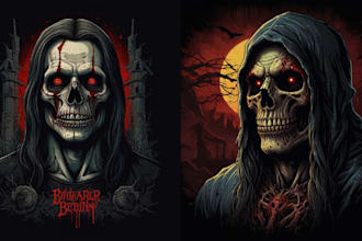 draw detailed dark, brutal, horror, and heavy metal album cover art illustration