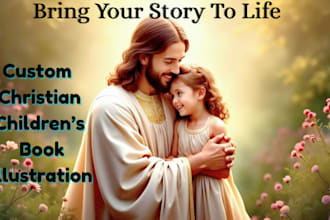 do children christian storybook, themed bible book illustration, kids story