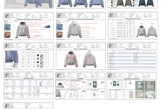 fashion design and clothing technical flat sketch tech pack and clothing render