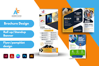design trifold and digital brochure pamphlet roll up  banner design booklet