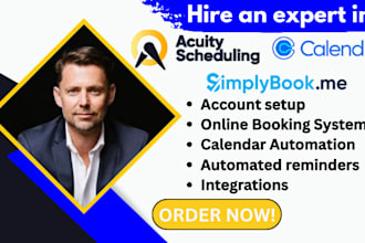 setup acuity scheduling, vagaro, calendly booking system, appointment settings