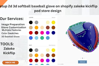 setup 2d 3d softball baseball glove on shopify zakeke kickflip pod store design