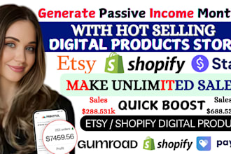 setup 80k shopify store, stan store, shopify promotion, digital products store