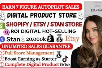 setup 7 figue 80k shopify digital product, stan store digital store, etsy shop