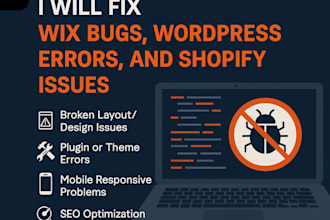 fix wix bug, wordpress bugs and shopify bug fix website bugs