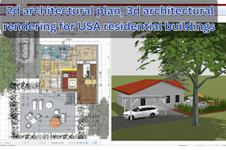 draw 2d architectural plan, 3d rendering for USA residential buildings