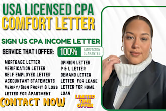 audit financial statement, sign US CPA income verification letter, mortgage