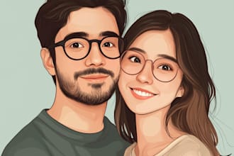 draw a cute cartoon couple portrait