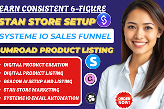 stan store setup, systeme io funnel, beacon ai, gumroad digital product listing