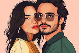 draw couple portrait for wedding illustration