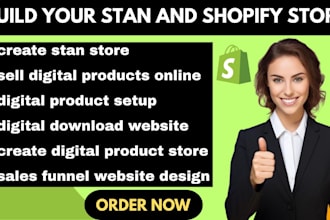 create stan store website design digital product and shopify store design