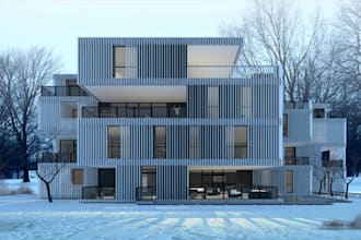 3d snow house design,facade design,landscape design,patio porch,balcony,cgi lawn