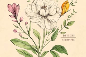 draw botanical illustration of flower illustration, plant illustration and logo