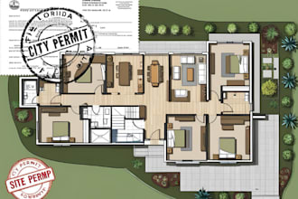 draw architectural floor plan, florida stamp, city permit, site plan, house plan