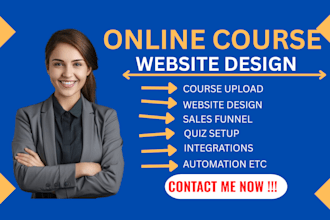 design and setup your online course website on learnworlds, podia or kajabi