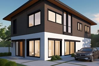 render and design 3d exterior of home commercial building in sketchup