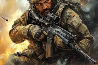 draw 2d military character and military related illustrations
