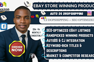 list ebay winning products using auto ds, cj dropshipping and seo optimization