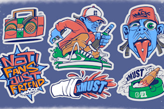 custom crazy cartoons for stickers, patches, enamel pins