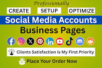 create, setup, optimize social media accounts and pages